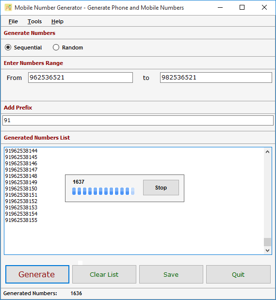 Mobile Number Generator screenshot